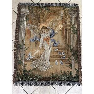 Lena Liu Angel Of Light With Doves Tapestry Woven Throw Blanket Afghan 58”x44”